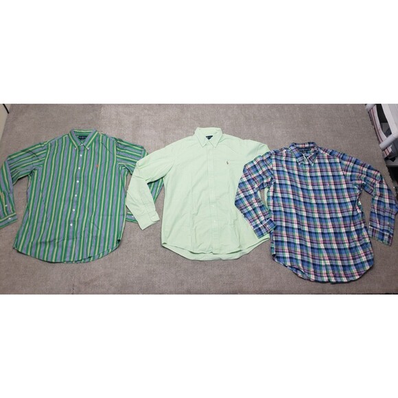 Ralph Lauren Lot Of 3 Men's XL Custom Fit Long Sleeve Button Up Shirt Green Blue - Picture 1 of 16